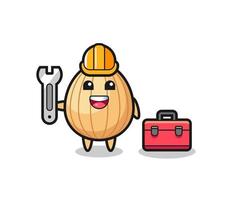 Mascot cartoon of almond as a mechanic vector