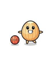 Illustration of almond cartoon is playing basketball vector