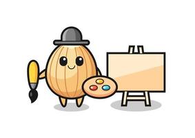 Illustration of almond mascot as a painter vector