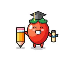 chili pepper illustration cartoon is graduation with a giant pencil vector