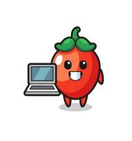 Mascot Illustration of chili pepper with a laptop vector