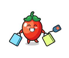 chili pepper mascot cartoon holding a shopping bag vector