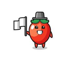 Cartoon character of chili pepper holding a flag vector