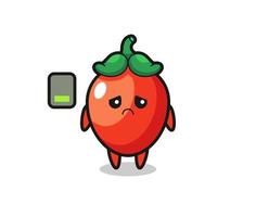 chili pepper mascot character doing a tired gesture vector