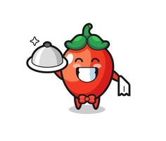 Character mascot of chili pepper as a waiters