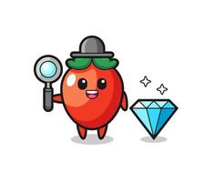 Illustration of chili pepper character with a diamond vector