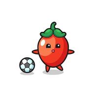 Illustration of chili pepper cartoon is playing soccer vector