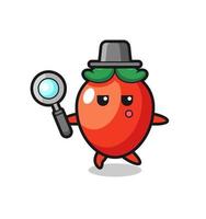 chili pepper cartoon character searching with a magnifying glass vector