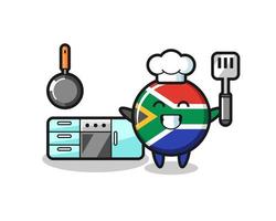 south africa character illustration as a chef is cooking vector