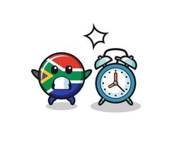 Cartoon Illustration of south africa is surprised with a giant alarm clock vector