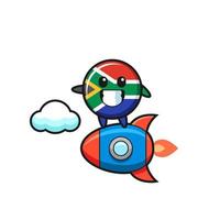 personaje de mascota de sudáfrica montando un cohete vector