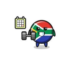 dibujos animados de mascota de sudáfrica haciendo fitness con mancuerna vector