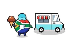 caricatura de mascota de sudáfrica con camión de helados vector