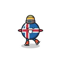 iceland flag cartoon as an ice skating player doing perform vector