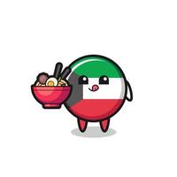 cute kuwait flag character eating noodles vector