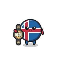 personaje de la mascota de la bandera de islandia como luchador mma con el cinturón de campeón vector