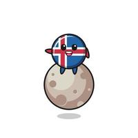 illustration of iceland flag cartoon sitting on the moon vector