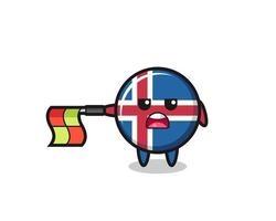 el personaje de la bandera de islandia como juez de línea sostiene la bandera recta horizontalmente vector