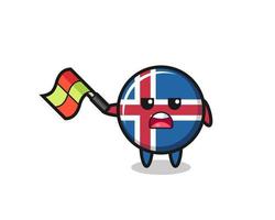 iceland flag cartoon as the line judge hold the flag up at a 45 degree angle vector