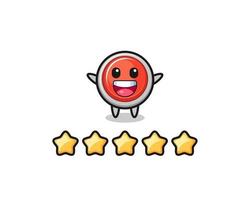 the illustration of customer best rating, emergency panic button cute character with 5 stars vector