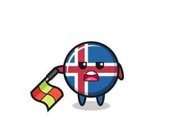 el personaje de la bandera de islandia como juez de línea sostiene la bandera hacia abajo en un ángulo de 45 grados vector