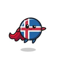 lindo personaje de superhéroe de bandera de islandia está volando vector