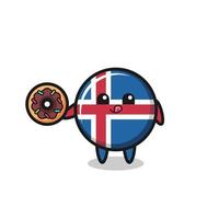 illustration of an iceland flag character eating a doughnut vector