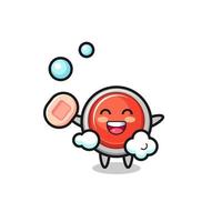 emergency panic button character is bathing while holding soap vector