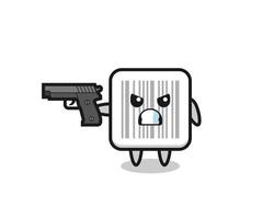 the cute barcode character shoot with a gun vector