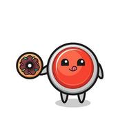 illustration of an emergency panic button character eating a doughnut vector