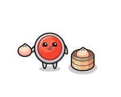 cute emergency panic button character eating steamed buns vector