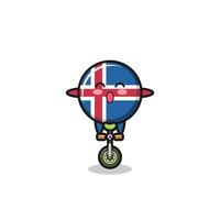 el lindo personaje de la bandera de islandia está montando una bicicleta de circo vector