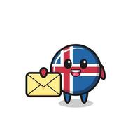 cartoon illustration of iceland flag holding a yellow letter vector