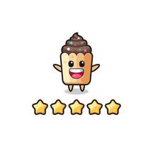la ilustración de la mejor calificación del cliente, lindo personaje de cupcake con 5 estrellas vector