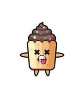 character of the cute cupcake with dead pose vector