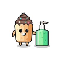 cute cupcake cartoon with hand sanitizer vector