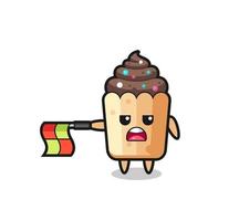 cupcake character as line judge hold the flag straight horizontally vector