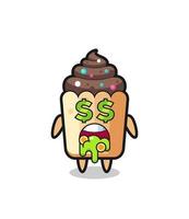 personaje de cupcake con una expresión de locura por el dinero vector