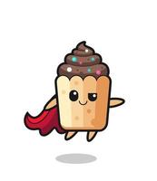 lindo personaje de superhéroe cupcake está volando vector