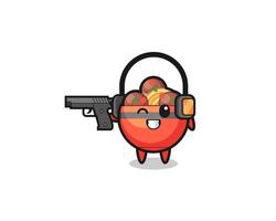 illustration of meatball bowl cartoon doing shooting range vector