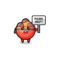 cute meatball bowl hold the please help banner vector