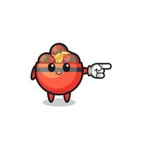 meatball bowl mascot with pointing right gesture vector