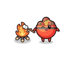 meatball bowl character is burning marshmallow vector