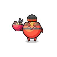 meatball bowl as Chinese chef mascot holding a noodle bowl vector