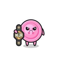 clothing button mascot character as a MMA fighter with the champion belt vector