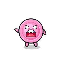 cute clothing button cartoon in a very angry pose vector