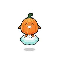 cute pumpkin illustration riding a floating cloud vector