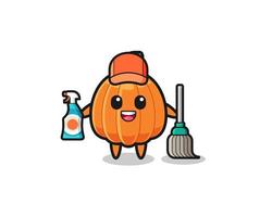 cute pumpkin character as cleaning services mascot vector