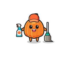 lindo personaje de calabaza como mascota de los servicios de limpieza vector