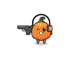 illustration of pumpkin cartoon doing shooting range vector